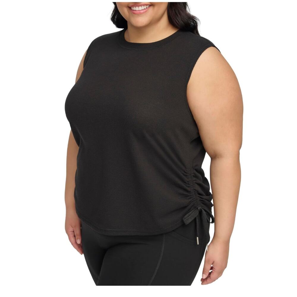 Calvin Klein Performance Black V-Neck Side Tie Ruched Activewear Tank Top 1X NWT